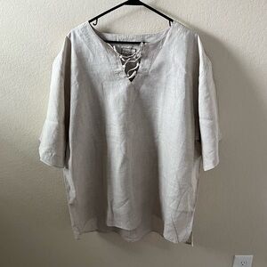 Bohio Big & Tall Men’s Short Sleeve Shirt | XXL | Beige | 100% Linen | Like New